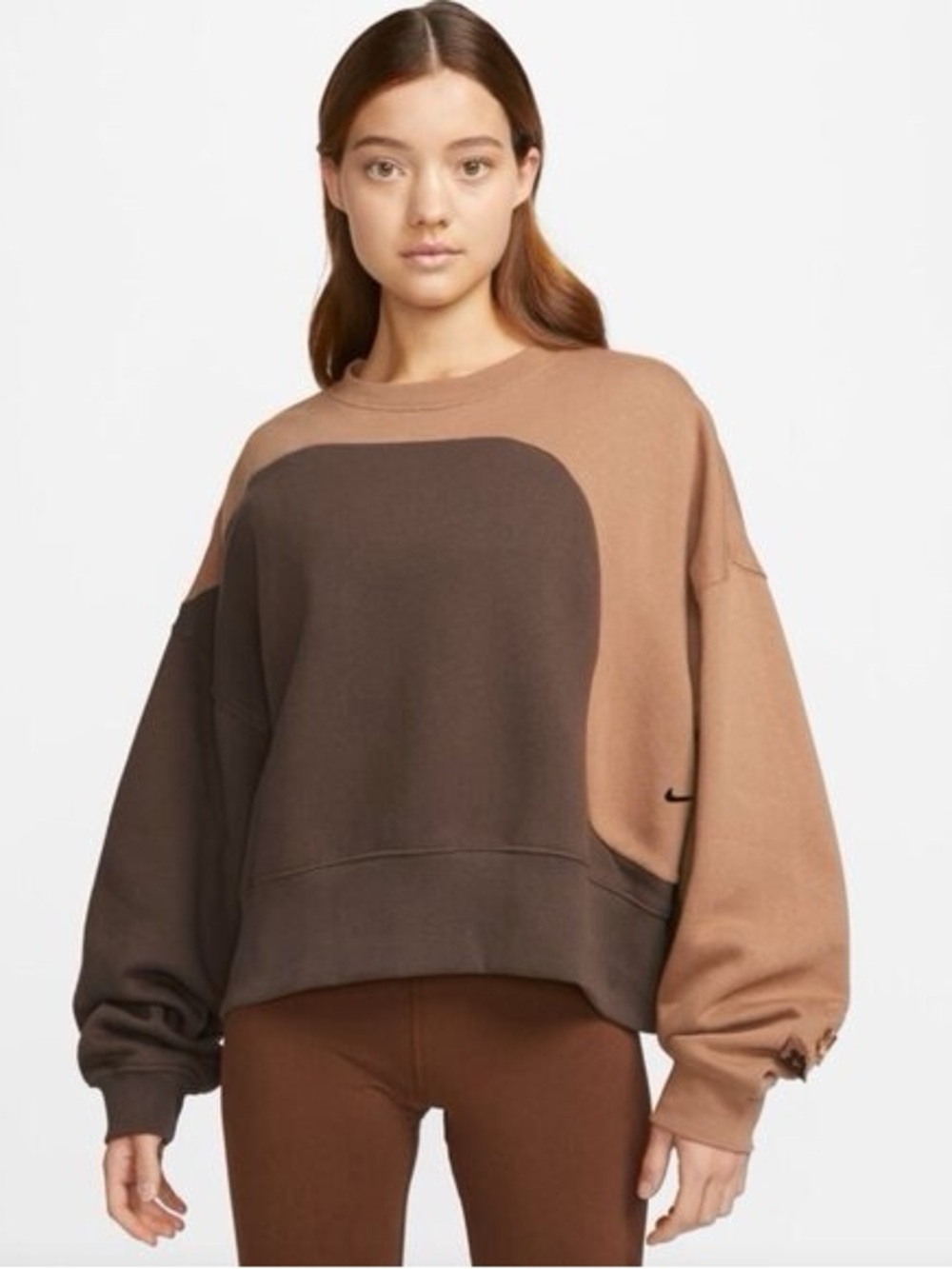 Nike Colorblock Cropped Crewneck Sweatshirt - Brown & Tan